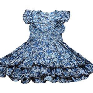 Poupette St Barth Size L Blue Floral Camila Ruffled Mini Tiered Dress
